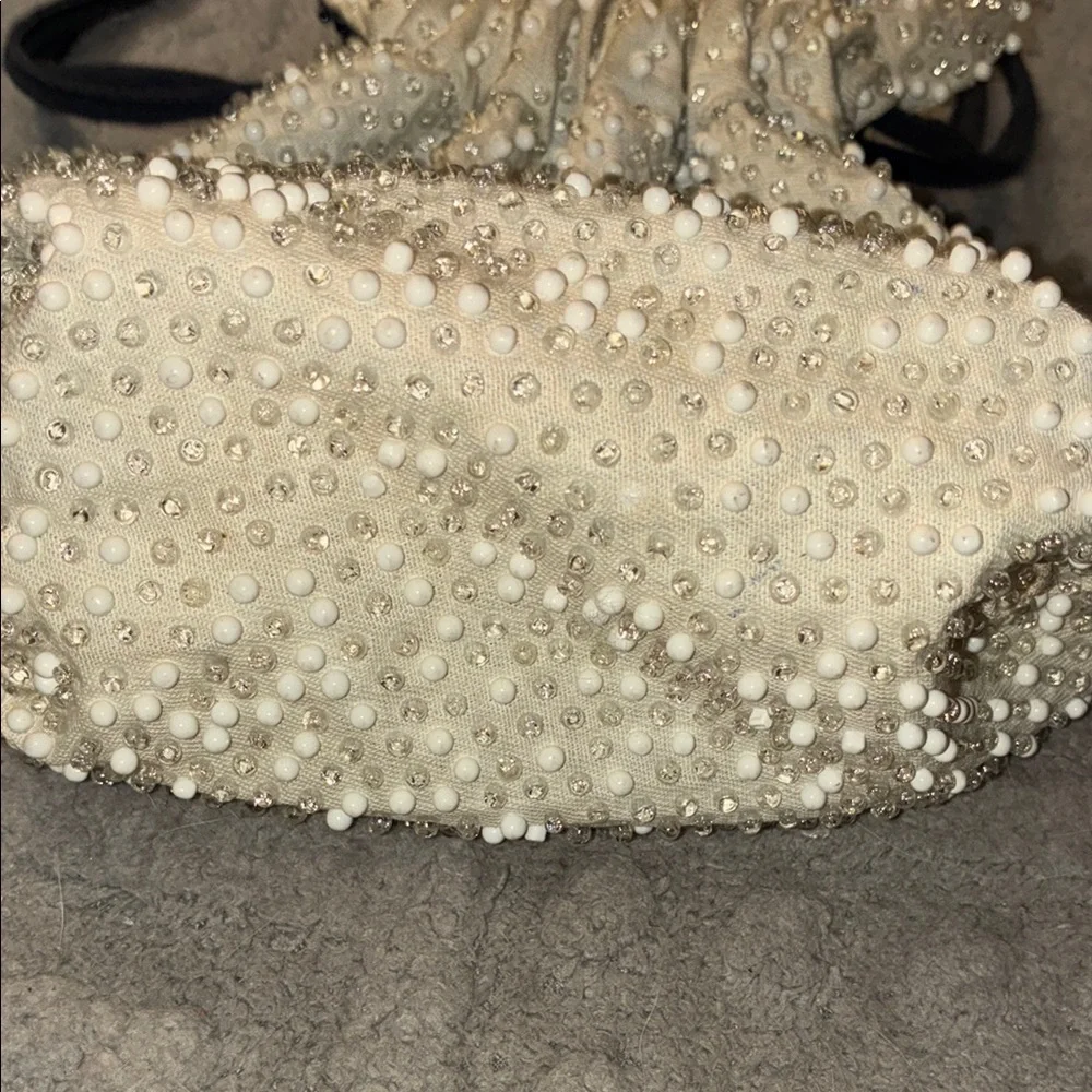 Elegant Navy Beaded Drawstring Bag